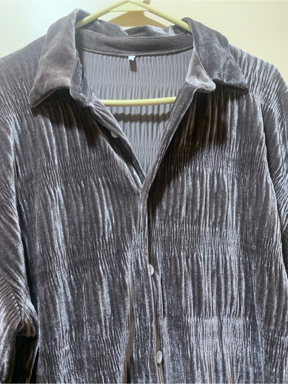 Crushed Velvet Button-Front Shirt - Slate Brown